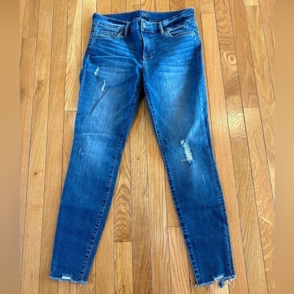 Kut From The Kloth Ankle Skinny Distressed Blue Denim Cut Off Jeans Size 6